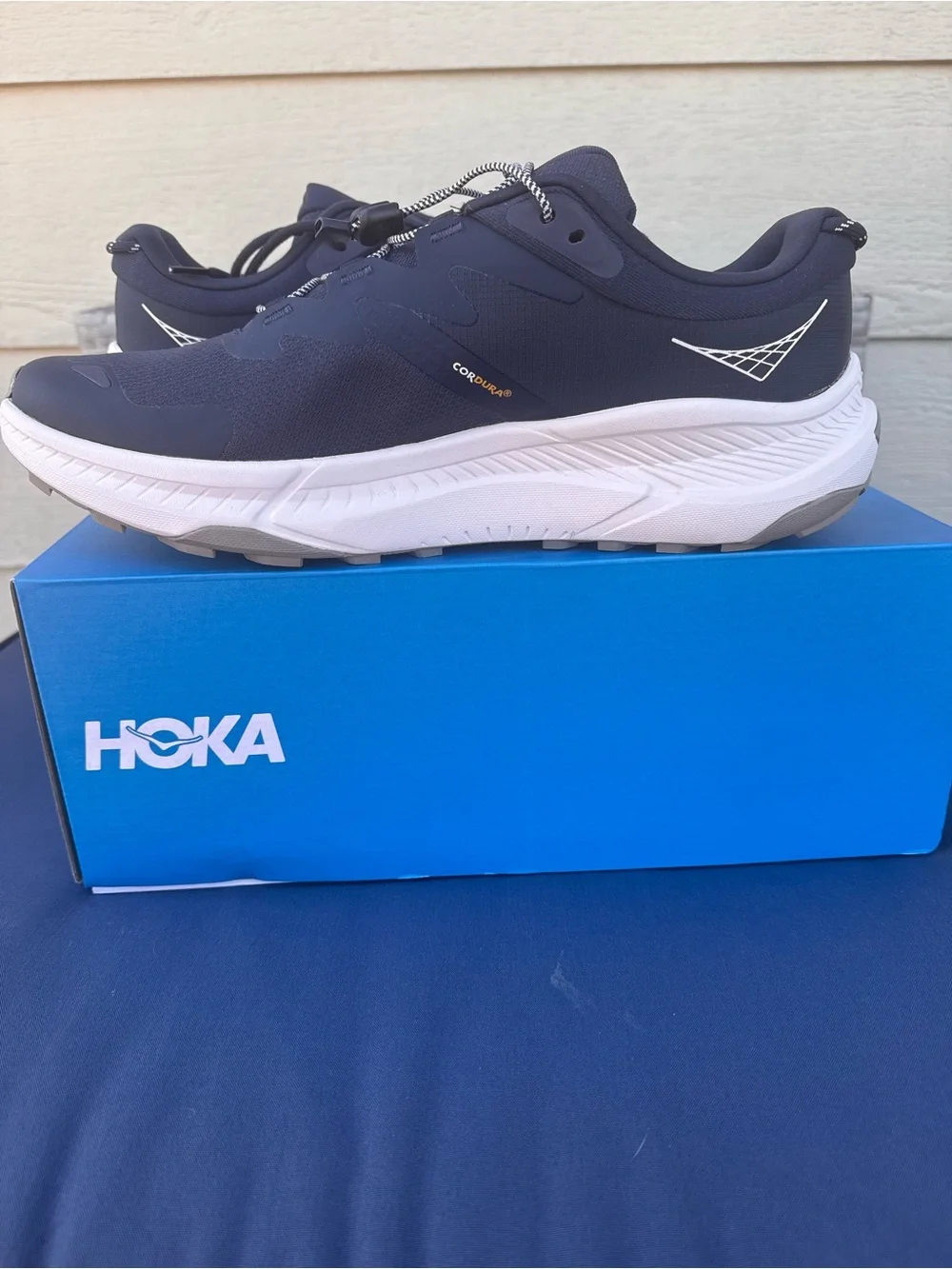 Hoka Men's Navy and White Trail Running Shoe